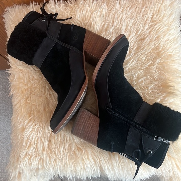 UGG Kirke Shearling Trimmed Leather & Suede Ankle Boots Sz-7.5 - Picture 7 of 10